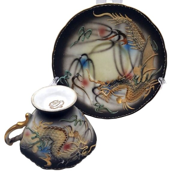 Vintage Dragon Ware Sango China Moriage Set of 4 Cups and Saucers Japan MCM - Picture 3 of 7